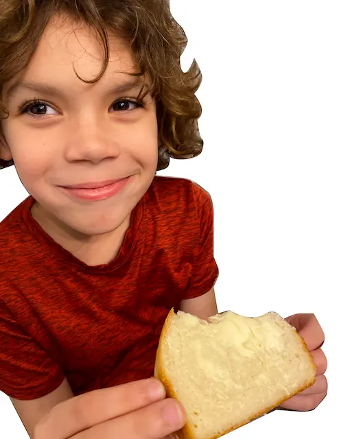Riley eating bread